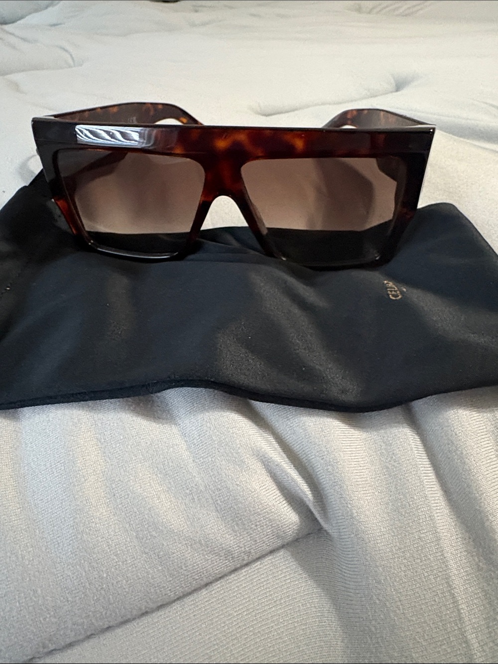 Celine Oversized Square Shield Sunglasses in Tortoiseshell Brown - Picture 5 of 7